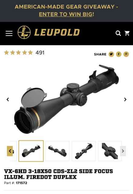 Leupold VX6-HD 3-18x50 CDS Firedot