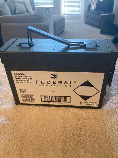 5.56 Federal 55gr FMJ ball 371 rounds and ammo can